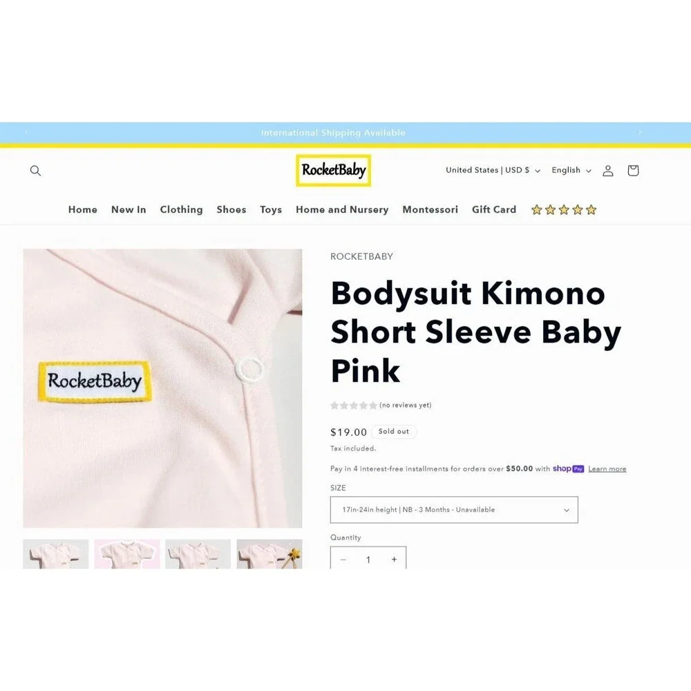 ROCKETBABY Bodysuit Kimono Short Sleeve Pink